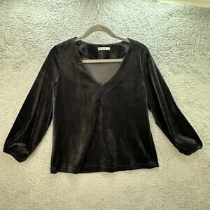 Marine Layer Women's Small Black Velvet Top Elastic Sleeves V-Neck Evening Party